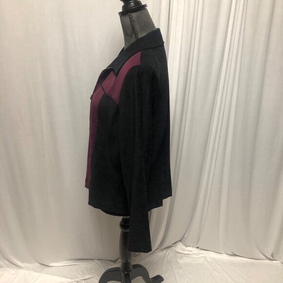 Briggs Jacket Womens Size Medium Petite Faux Suede Zip Black Burgundy Colorblock - Picture 3 of 6